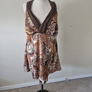 Islander Brown and Tan Mini Dress 1 Piece Swim Suit 18W